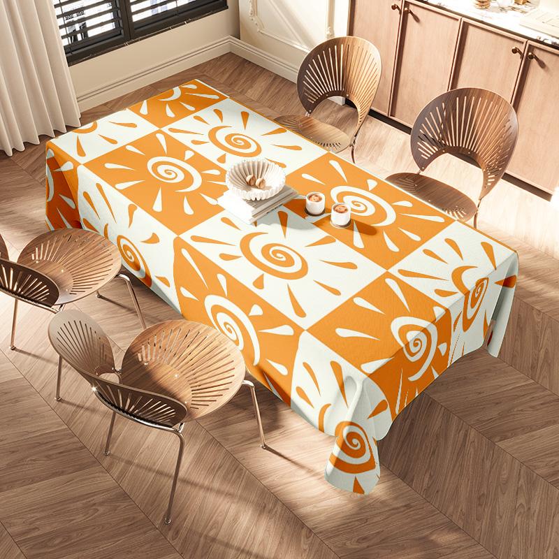 Modern Sun Print Tablecloth Bright White Orange Decorative Placemat Set for Dining Room Home Decoration