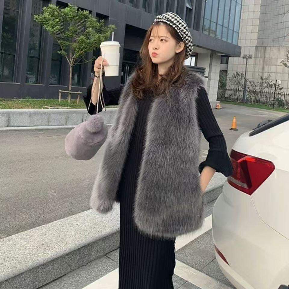 Winter medium and long imitation fox fur vest thermal vest women's vest fluffy coat
