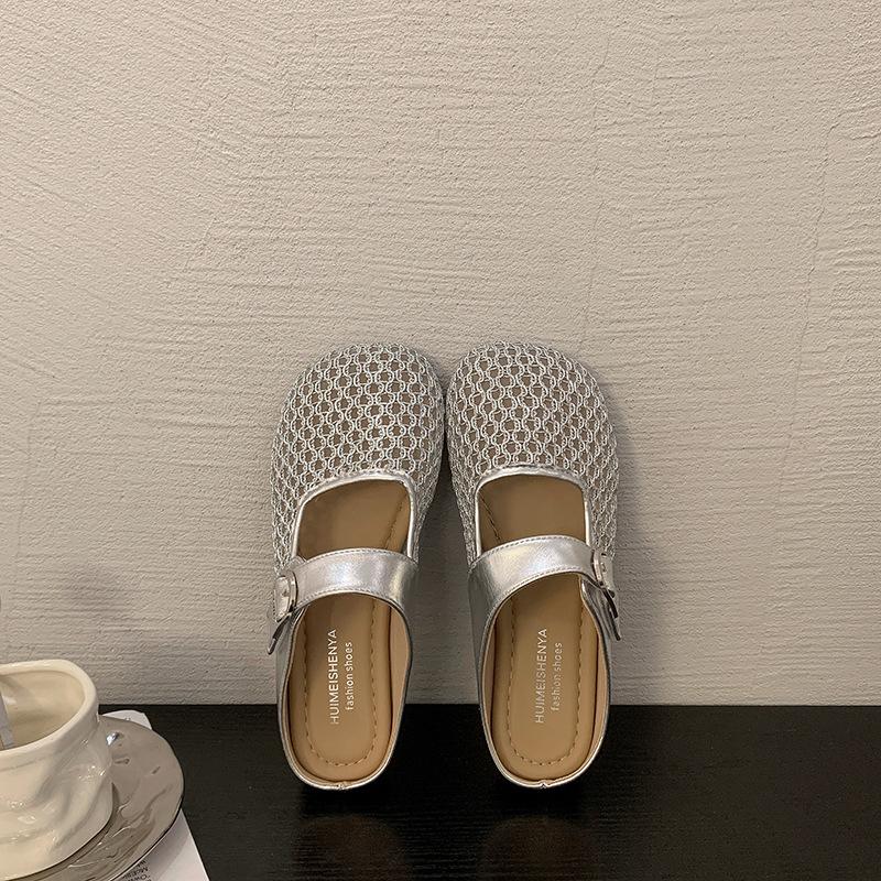 Hollow with skirt sandals 2025 summer new flat-bottomed mesh half-drag breathable bag head slippers