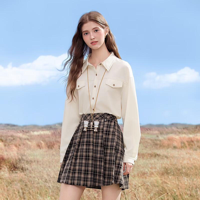 Betu Women's Contrast Button Loose Long Sleeve Shirt