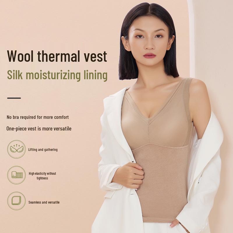 Women's Seamless Quick-Warm Sleeveless Vest with Puffed Wool and Silk