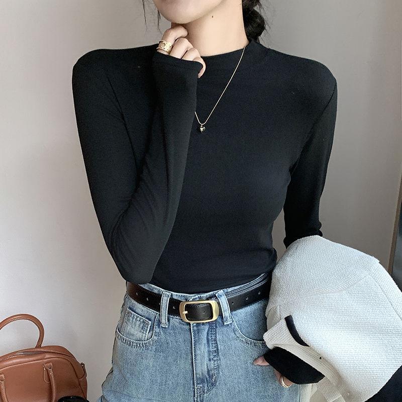 Spring Autumn Women's New Spliced Pullovers Half High Collar Fashion Solid Color Slimming Minimalist Casual Long Sleeve Top