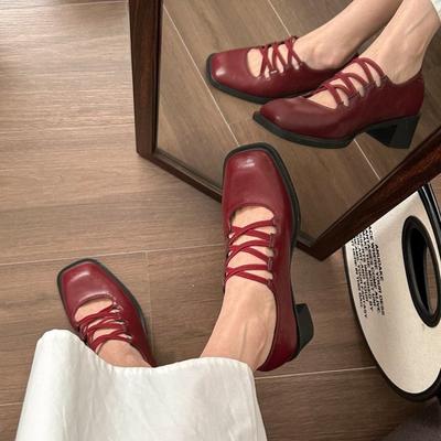 Scarpe da Donna alla Moda 2025 Tacchi Alti Scarpe da Ballo Sandali da Donna Punta Quadrata alla Moda Scarpe Chunky Retrò Tendenza per Signore Autunno Décolleté Mujer