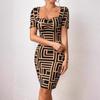 European and American New Printed Slim-fitting Short-sleeved Dress