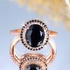 Luxury Crystal Black Zircon Stone Oval Rings For Women Vintage CopperColor Wedding Band Bridal Jewelry Engagement Gift