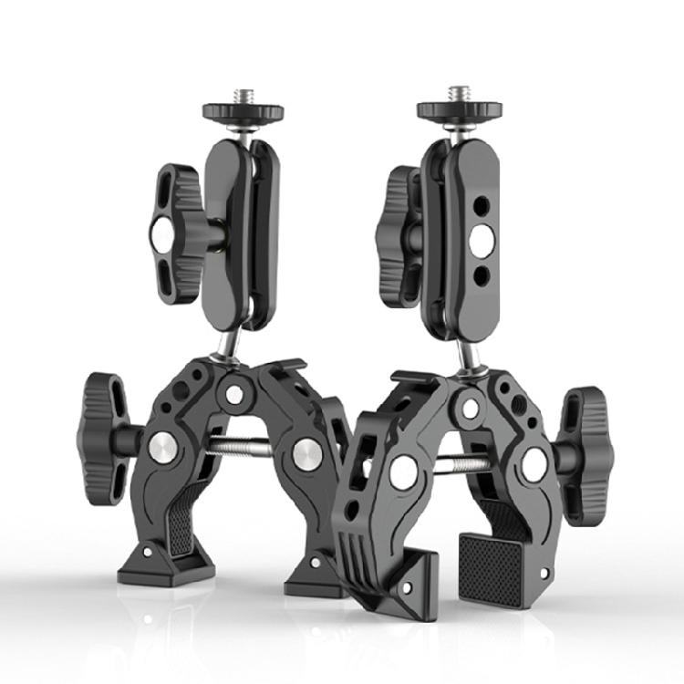 360 Degree Adjustable Clamp Mount with Cold Shoe 1/4" Thread for Secure Camera and Accessory Mounting