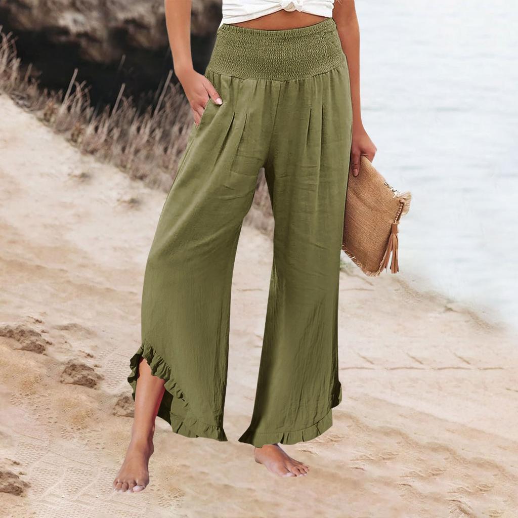 Womens Palazzo Pants Summer Casual Flowy Wide Leg Trousers Beach Travel Vacation Outfits