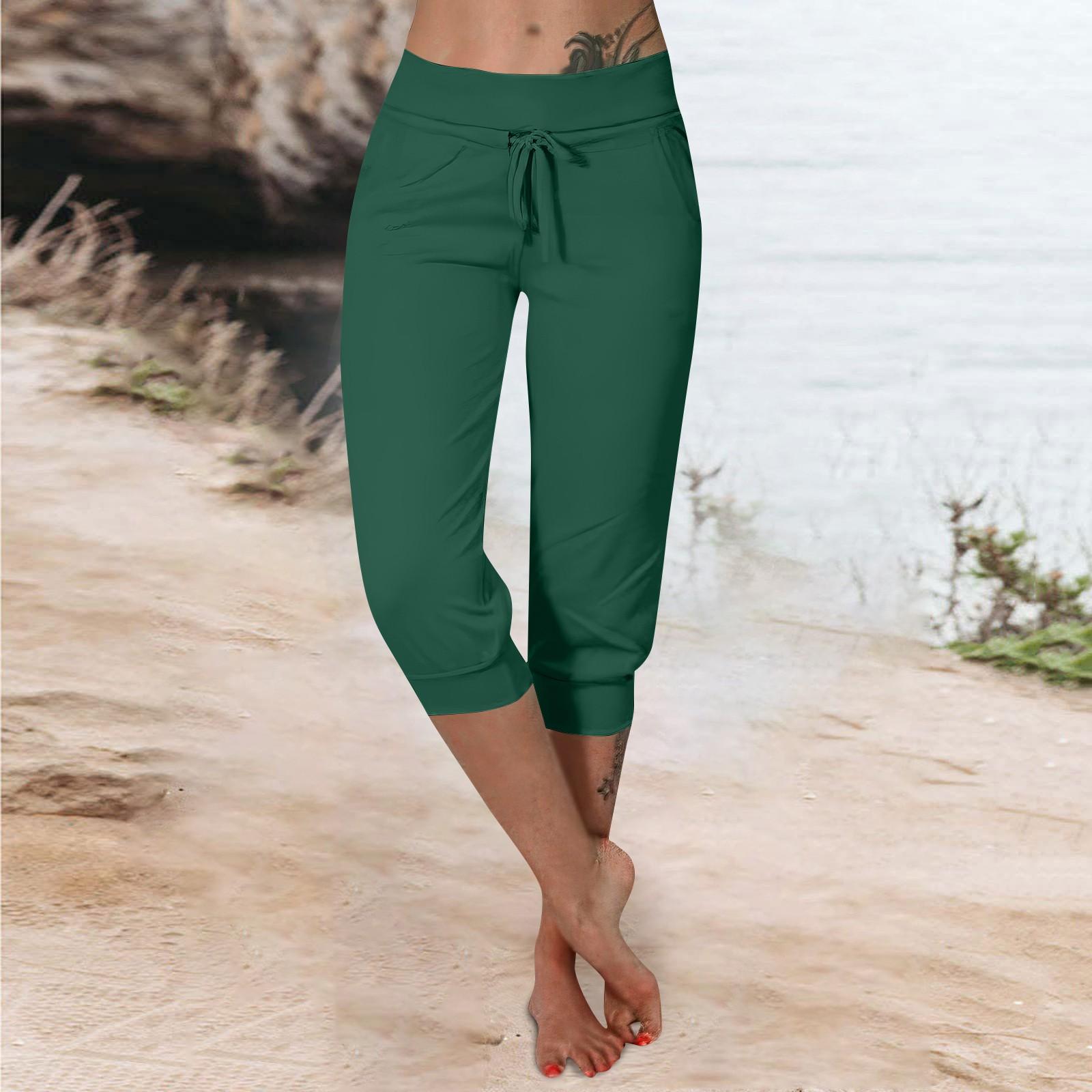 

Штани для жінок, укорочені шорти для жінок, нові літні повсякденні еластичні модні повсякденні штани XL темно-зелений колір