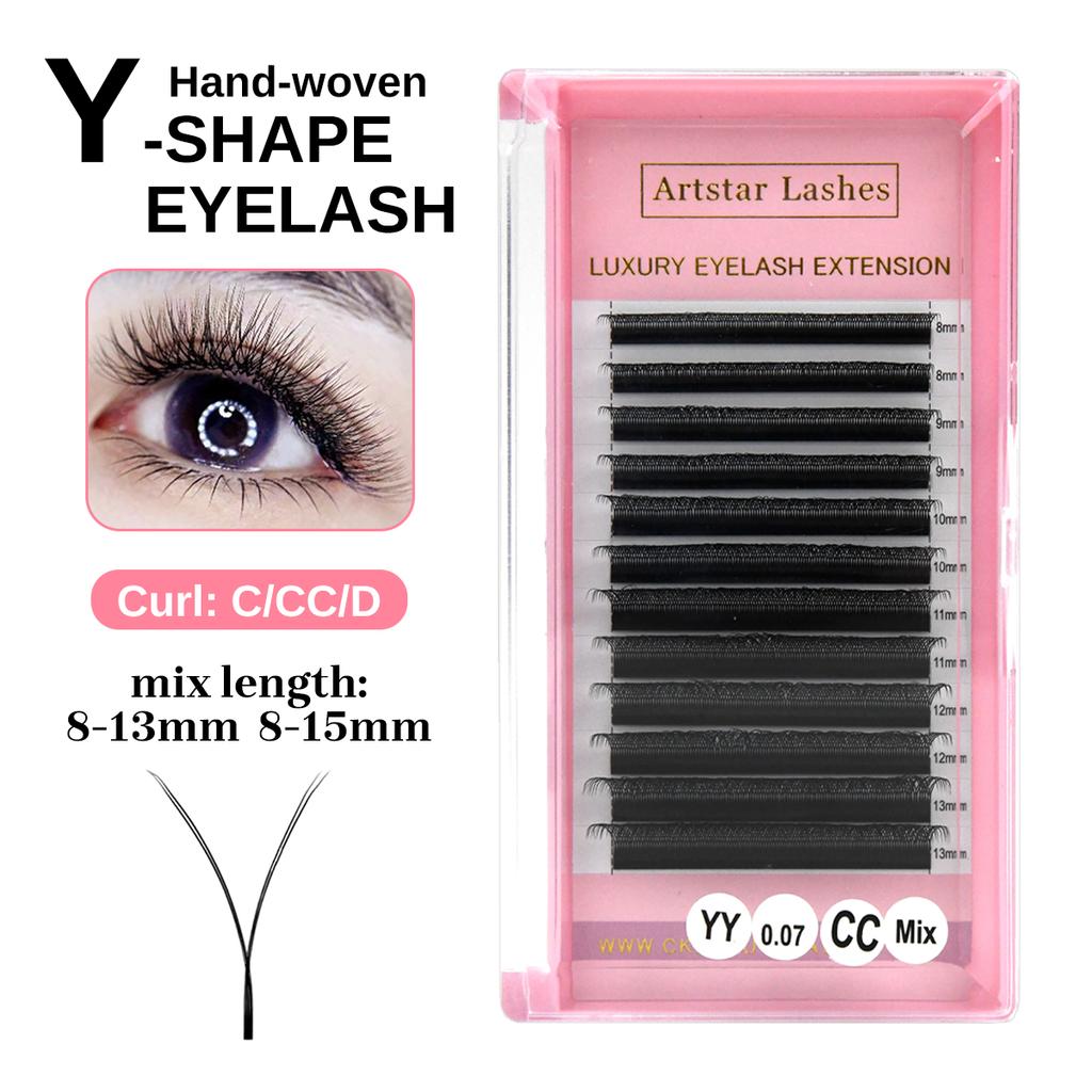 Super Black Mix8-15 YY Lashes 0.05 0.07mm Korean PBT Fiber Handmade 12 Rows Y Shape Volume Eyelash
