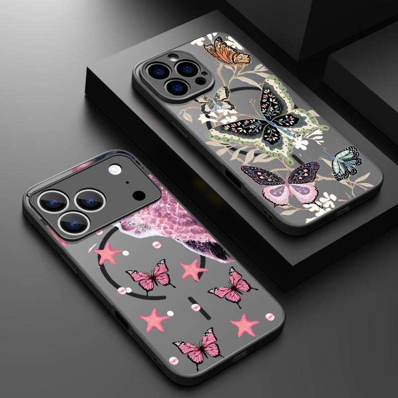 Fantastic Butterfly Print Case For iPhone 17 Pro Max Case iPhone 16 Pro Max 15 14 13 16E 17E Magnetic For Magsafe Hybrid Matte Cover