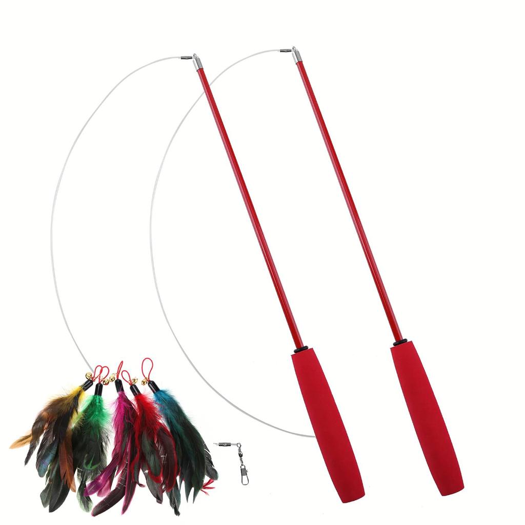 Cat Teaser Wands Interactive Fishing Pole Wand Stick Multi-function Training Toy Replacement Kitten Teaser Feather Cute Cat Toy