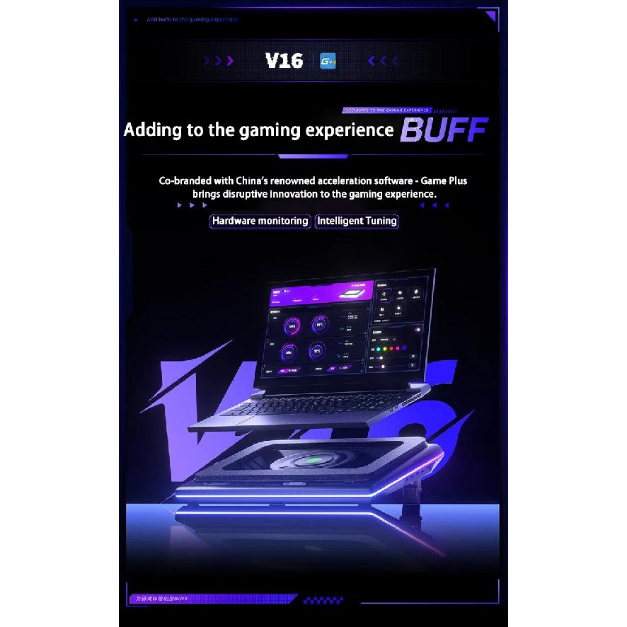 Laptop pressurized air cooler 15.6 inch gaming base computer desk stand V16 type AI smart model hardware monitoring