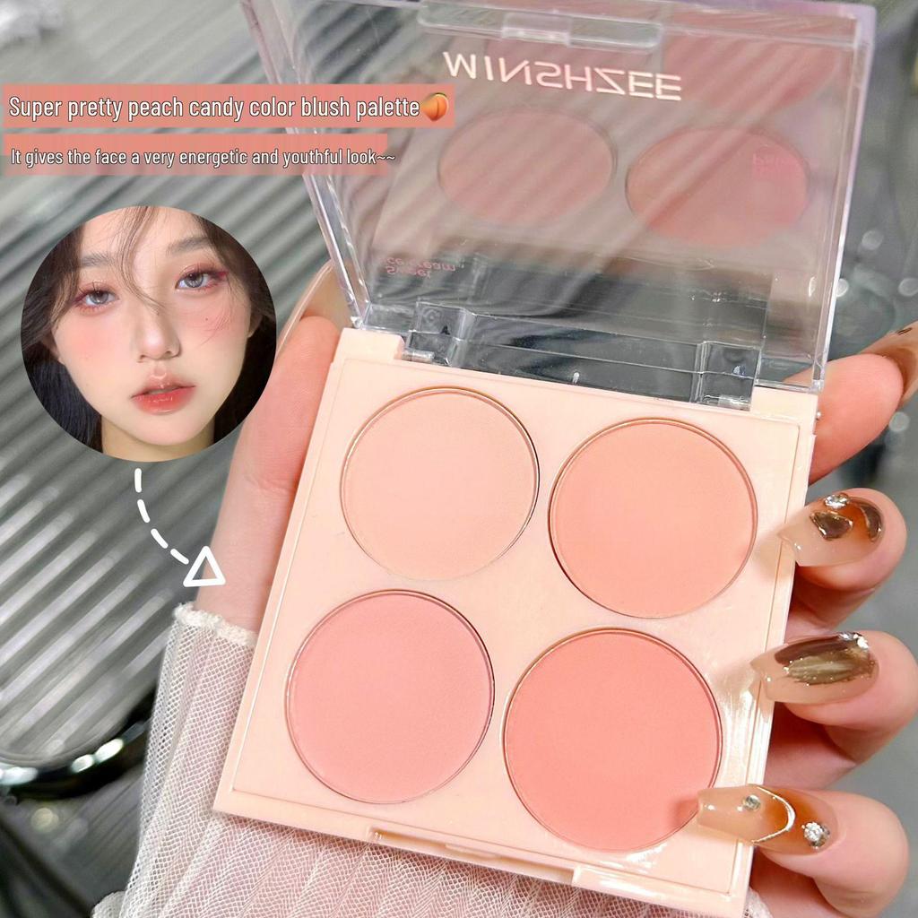 Mingxi Zhi Quad-Color Blush Palette: Matte Nude, Brightening, Contouring, 3D Highlight.