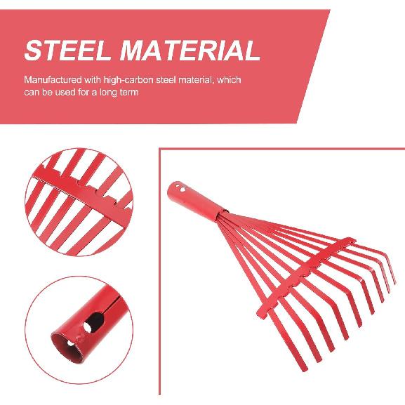 Lawn Leveling Rake Leaf Rake Head Replacement 9 Teeth Heavy Duty Steel Metal Rake Head DIY Leaf Rake Part Garden Tool Accessories for Garden Lawn