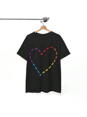 Colorful Line Hearts Creative Design T-Shirt Wo'unisex Crewneck Cotton Short Sleeve Casual Summer Daily Life Printed Tee Tops