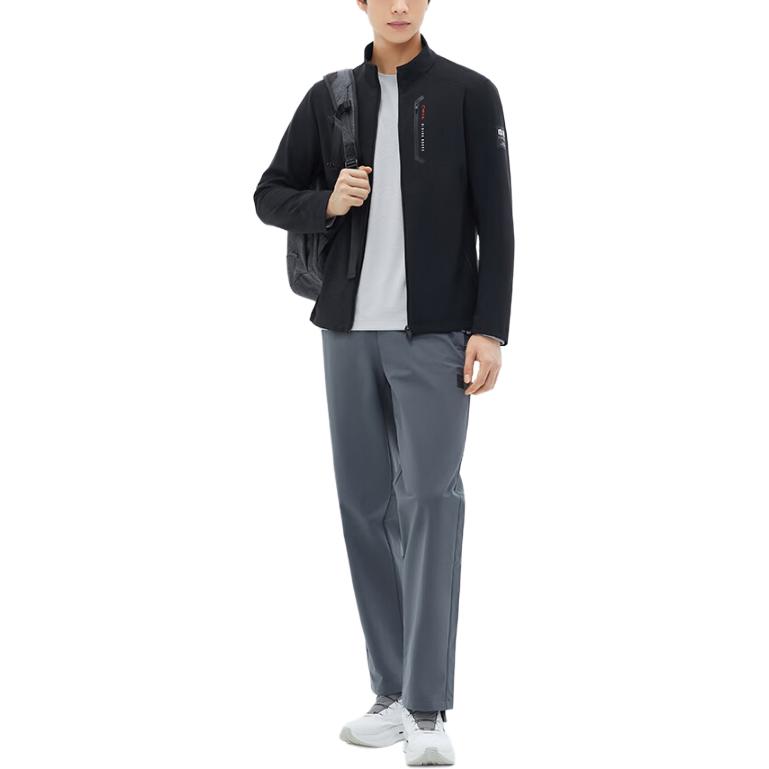 Anta Plain Stand Collar Running Knitted Sports Jacket Men Jacket Basic-Black 152417743S-3