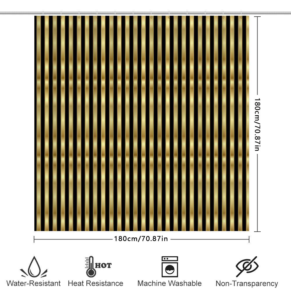 Schwarz Gold Duschvorhang Modernes Streifen Design Für Badezimmer Dekor 72 X 84, Luxuriöses Goldenes Wasserabweisendes Wasserdichtes Stoff Dusch
