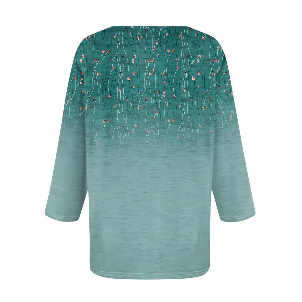 Cămăși cu mâneci 3/4 de damă Topuri cu imprimeu cu decolteu în V Topuri casual Tricouri de bază Bluză Topuri largi