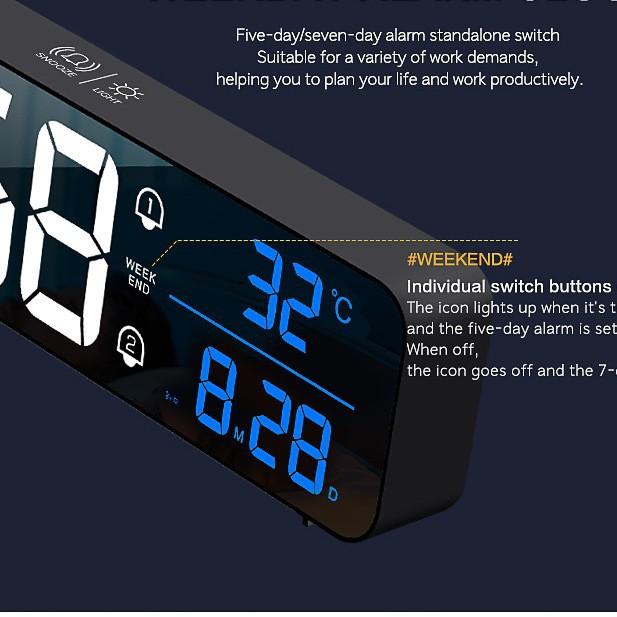Charging Version Large Screen LED Digital Music Wall Clock Weekday Sleeping Table Clock 2 Alarm Clock Temperature Voice Control Model