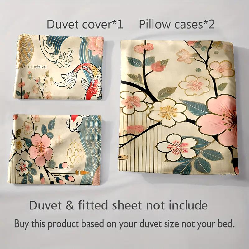 Koi Fish Motif Bedding Duvet Cover Sets Duvet Covers Pillowcases Gifts (1 * Duvet Cover 2 * Pillowcases, Without Duvet Insert)