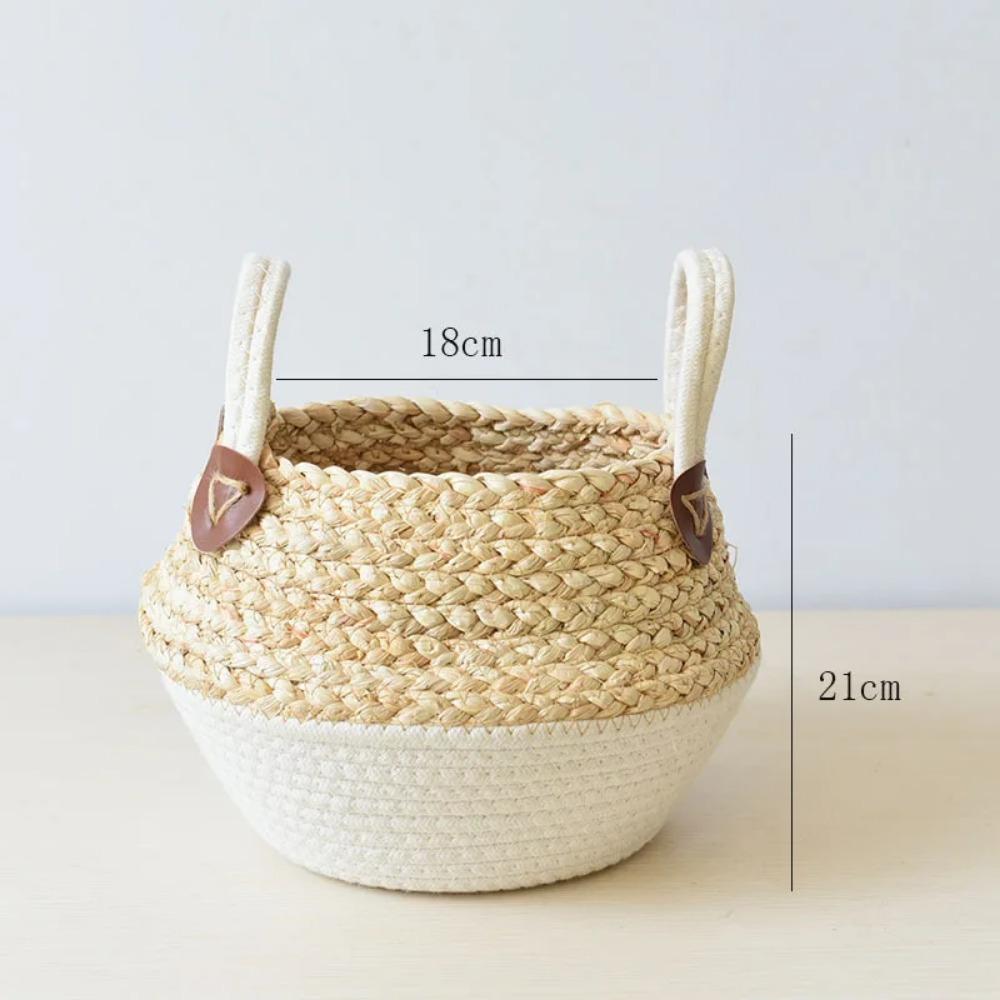 

Bamboo Seagrass Storage Baskets Wicker Basket Plant Nordic style Garden Flower Pot Laundry Basket Container Toy Holders 18cmX21cm белый