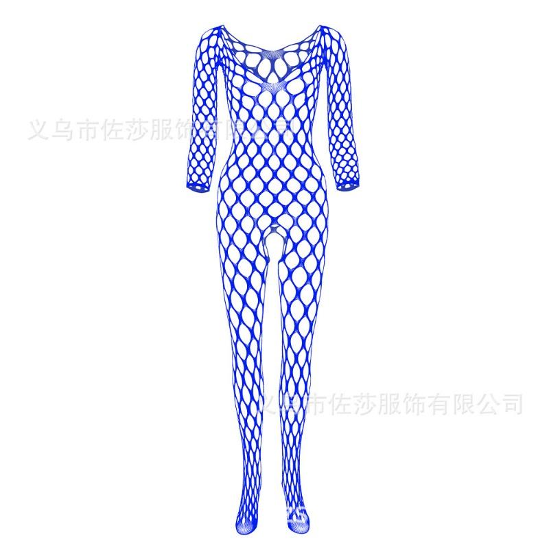Sexy underwear Sexy long-sleeved large mesh hole One-piece net socks Net clothes Open crotch perspective