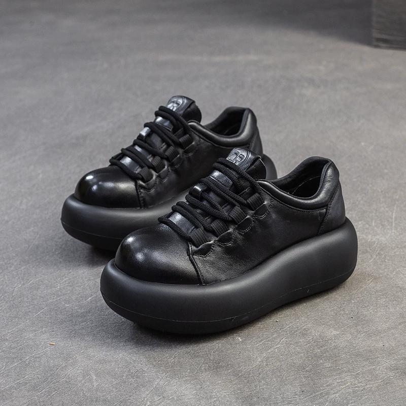 Fashion GKTINOO 2025 Spring New Retro Women's Shoes Big Toe Handmade Genuine Leather Thick Soled Platform Casual Shoes