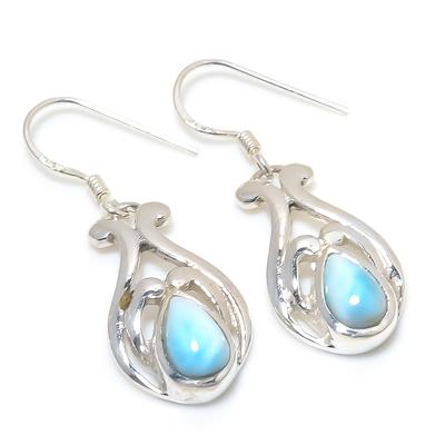 Natural Republic Larimar Gemstone 925 Solid Sterling Silver Earring 1.25" V0c35