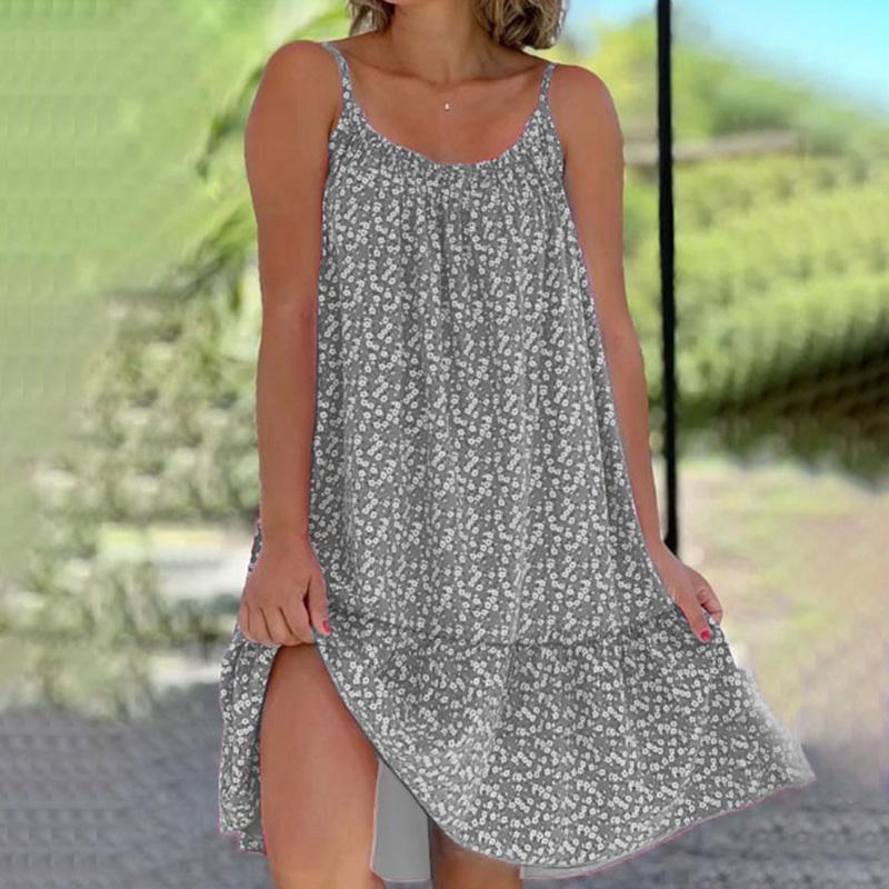 1PC Women A-line Dress Polyester Beach Dress Sundress Floral Printed Loose Sleeveless
