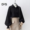 Women Shirt Lapel Lantern Long Sleeve Single Breasted Shirt Tops Solid Color Loose Fit Work Casual Daily Tops
