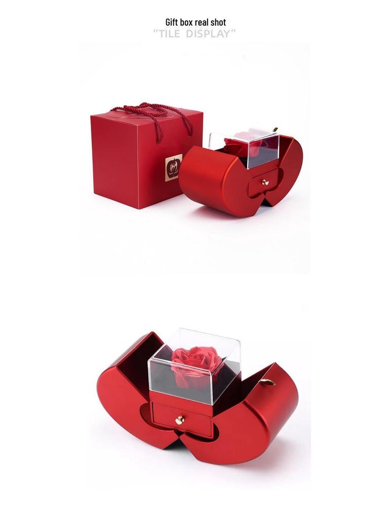 Heart Necklace & Rose Eternal Flower Gift Box Set for Valentine's, New Year, Christmas