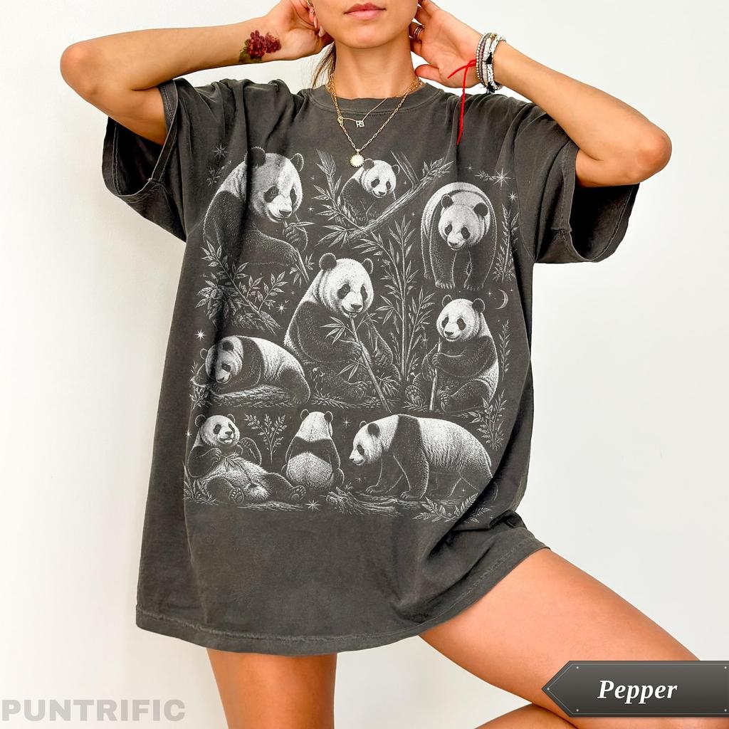 Comfort Colors® Panda Bear Shirt, Vintage Giant Panda Tee, Botanical Forest T-Shirt, Retro Bamboo Graphic Tee, Boho Folk Art, Panda Lover
