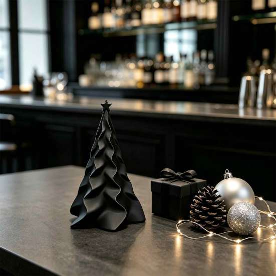 Compact Seasonal Shelf Ornament 3D Printed Pleated Christmas Tree Ornament, Small Wavy Desktop Mini Decoration with Star Topper for Holiday
