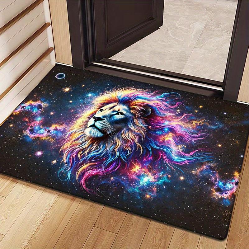 

Flannel Thickness 0.47inch - 1pc Starry Sky Door Mat, Multicolor Lion Print Absorbent Non-Slip Area Mat, Comfortable Floor Mat, 40cm x 60cm