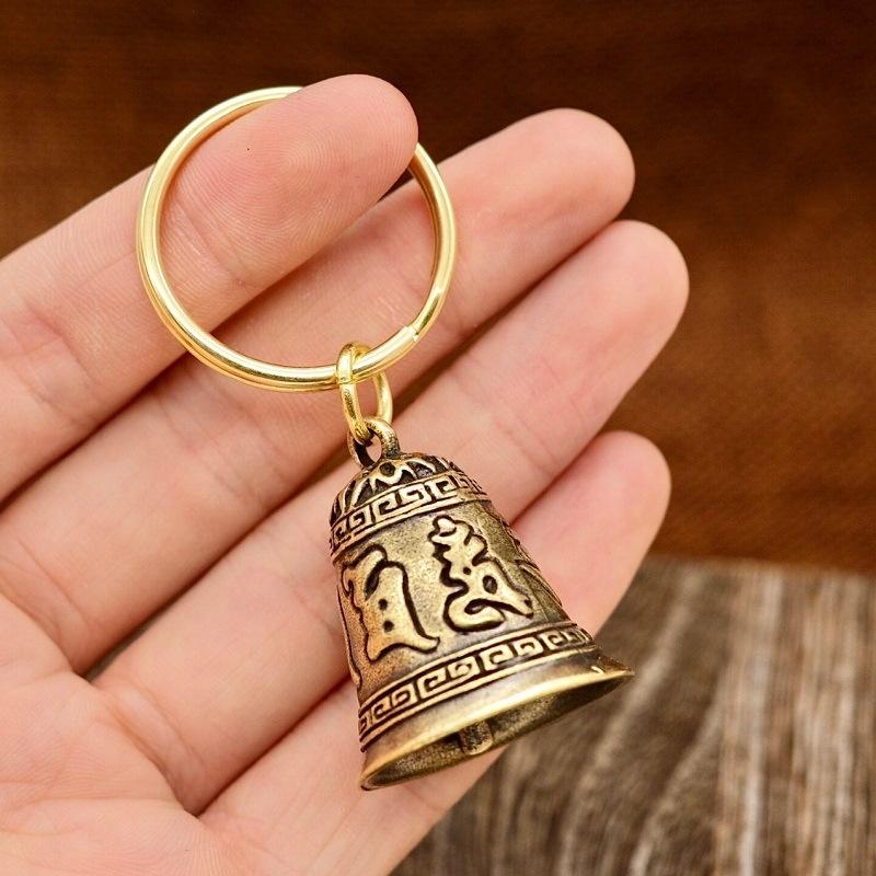 Six-character Mantra Bell Keychain Creative Key Ring Heart Sutra Copper Bell Pendant Bag Charm Accessories Lucky Gift
