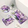 4Pcs Elegant Purple Floral Shower Curtain Set with Non-Slip Bath Mat, Toilet Lid Cover, Contour Rug & 12 Hooks, Bathroom Decor