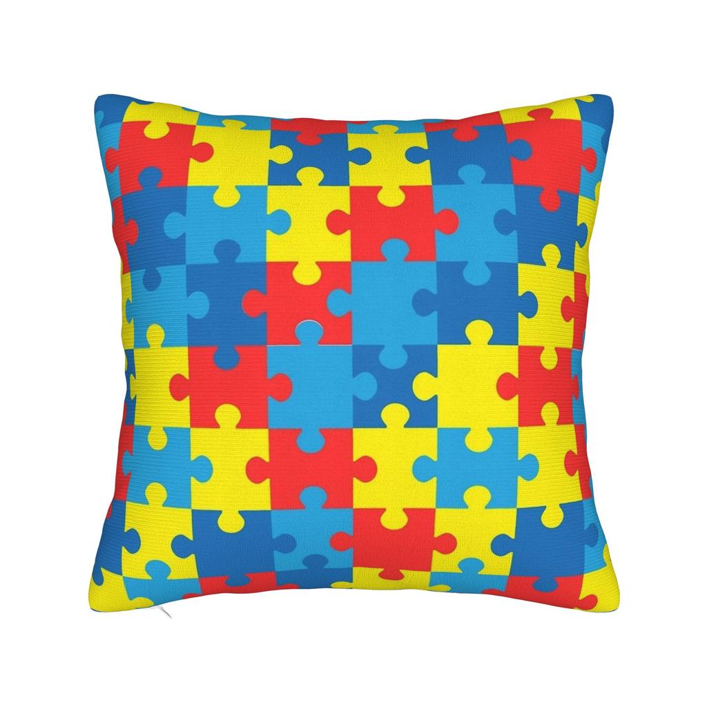 Autism Awareness Blue Puzzle Piece Pattern Pillow Case Graphic Pillow Cover For Sofa Bedroom Home Decor Fashion Pillowcases