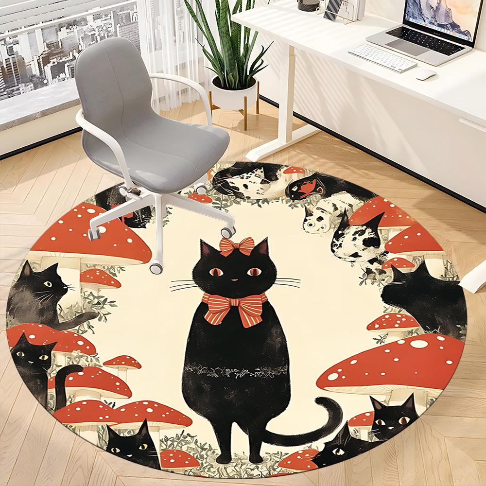 1PC Mystical Cats Office Round Area Rug, Indoor Mat Suitable For Office, Under Office Chairs Bedroom Living Room Home Decor, Room DecoT1223088