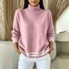 Women's Casual Striped Mock Neck Sweater, Loose Fit Long Sleeve Knit Pullover Top