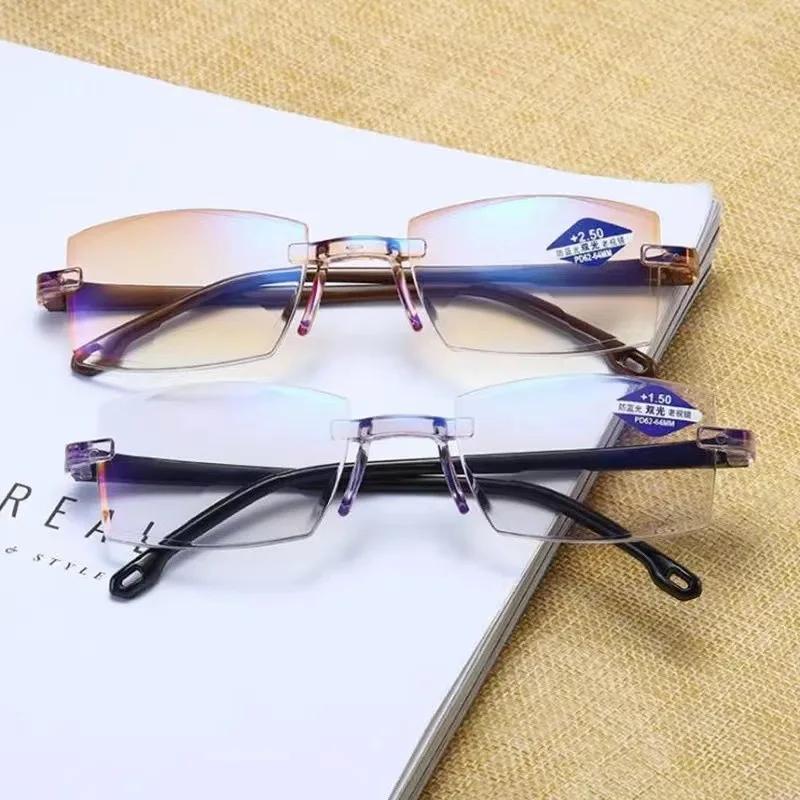 Gafas de lectura con protección contra la luz azul para hombre y mujer, anteojos de lectura sin montura para presbicia, estilo vintage, ultraligeros, ópticos, para hipermetropía