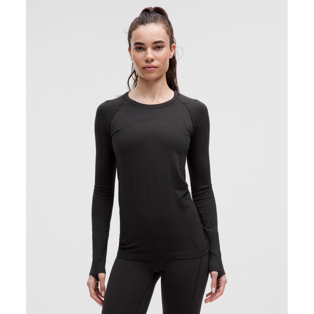 

Lululemon Swiftly Tech Long Sleeve Shirt 2.0 Hip Length Glow Stripe Black Black 4