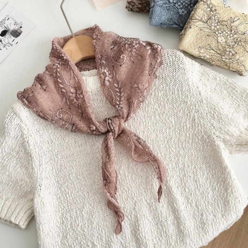Silk scarf new lace small scarf versatile headscarf tied hair band head jewelry triangle scarf tied waist