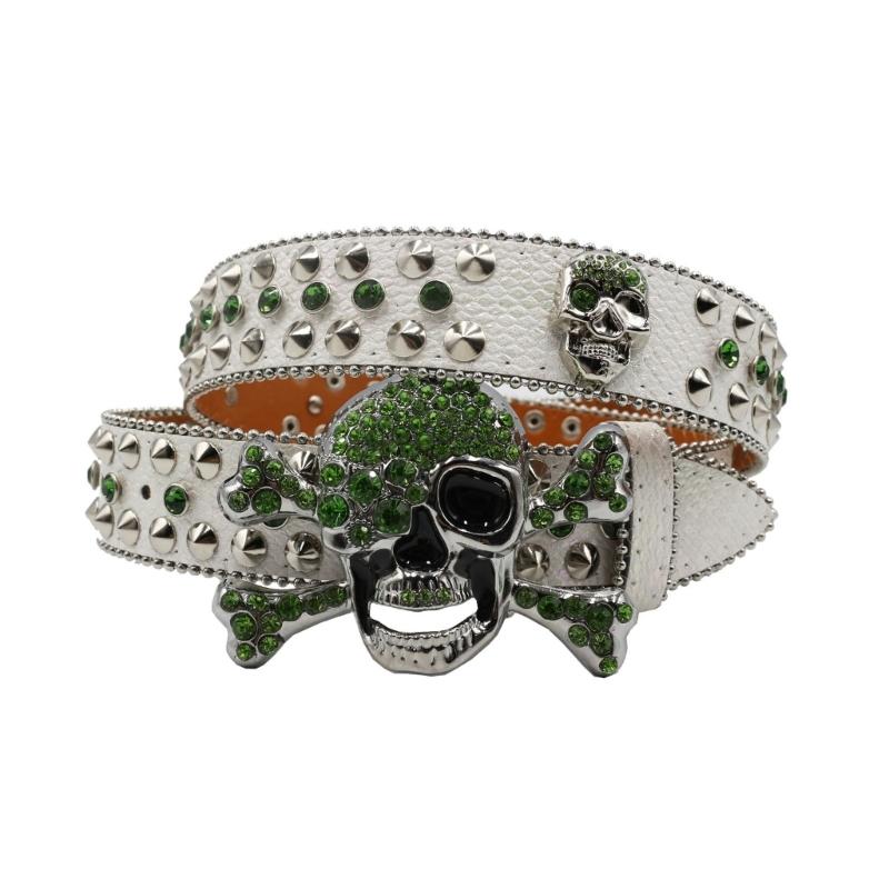 Punk Skull Buckle Belt for Adult Teens Rhinestones Rivet Studded Belt Halloween Party Music Festival Belt Eye Catching