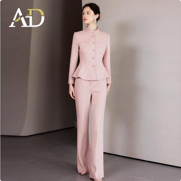 AD Winter Damen High-End Pink Wollmischung Blazer & Hosen Set - Elegantes Professionelles Outfit