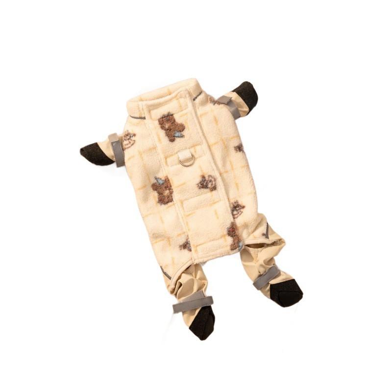 Warm Winter Pet Full-Body Coverall Dogs Cats Anti-Dust Fleece Outfit With Leash Hole