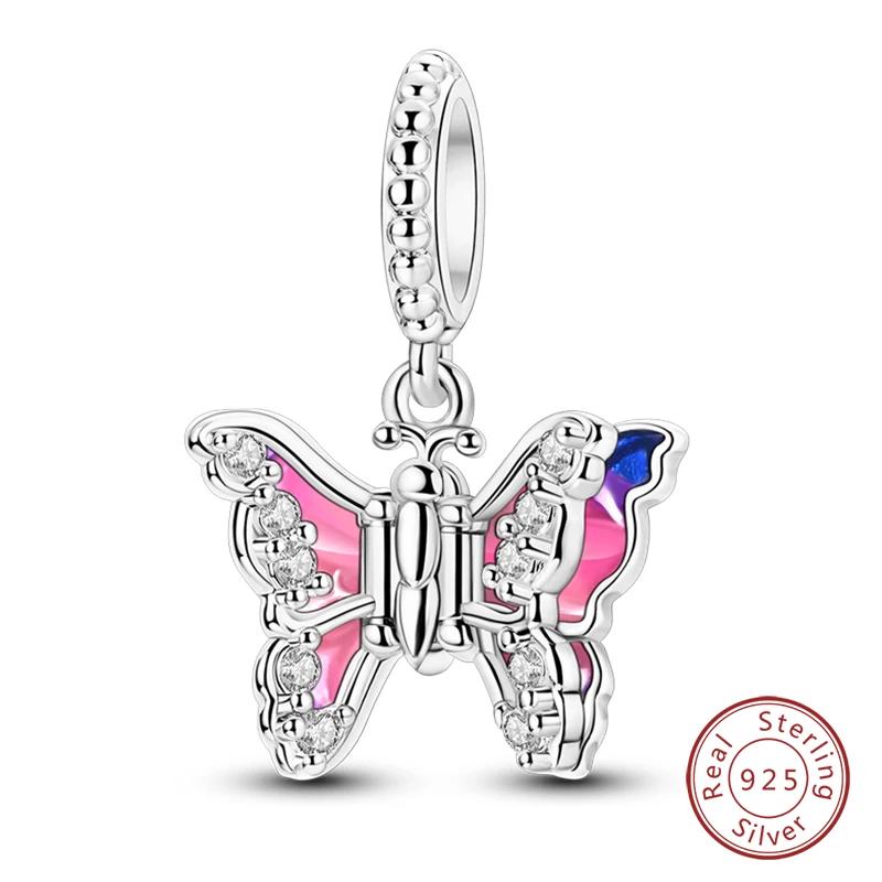 Springtime Copper Sparkling Zircon Colorful Butterfly Charms Beads Fit Pendants Bracelets Diy Birthday Jewelry Gift