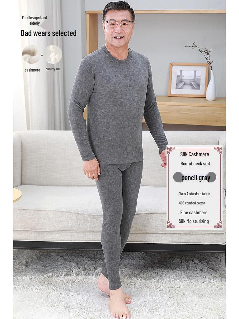 Cashmere Elderly Warm Set: Cozy Autumn/Winter Underwear Gift for Mom & Dad with Plus Velvet