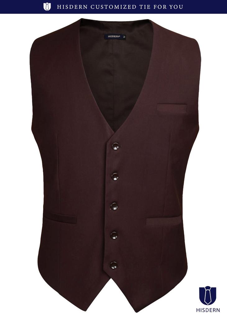 HISDERN Suit Wedding Business Stylish with Slim Formal Wear Men's Vest, Vest, Vest, V-Neck Buckle, Fit, (Brown/XL) V-01