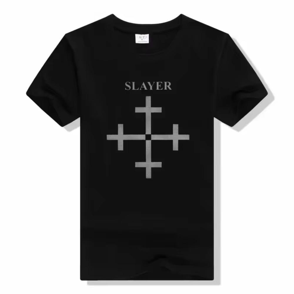 Camiseta de banda de metal Slayer con estampado de moda urbana, cuello redondo, manga corta, algodón, rock, talla grande, unisex, de alta calidad.