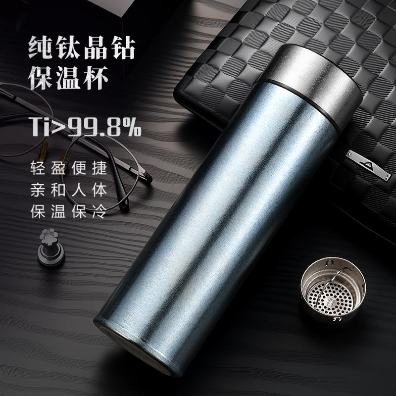 Water bottle high-grade large-capacity titanium cup double-layer pure titanium thermos cup 1011 tea separation outdoor full titanium water cup